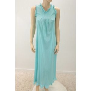 Vintage Avian Long Nightgown Jrs size 7 Adult XS Sky Blue Nylon Ruffles USA